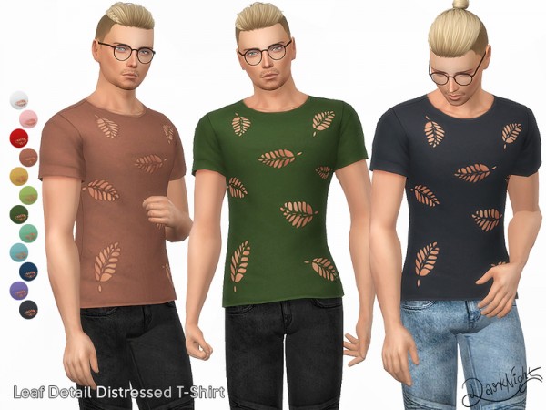  The Sims Resource: Leaf Detail Distressed T Shirt by DarkNighTt
