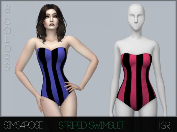  The Sims Resource: Striped Swimsuit by Sims4Pose