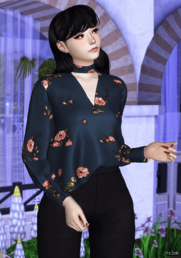 Tslok: Vera floral choker top • Sims 4 Downloads