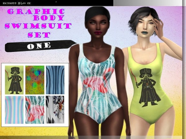  The Sims Resource: Graphic body swimsuit set 1 by KaiSims