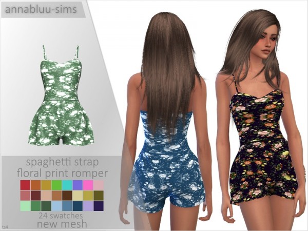  The Sims Resource: Spaghetti Strap Floral Print Romper by annabluu