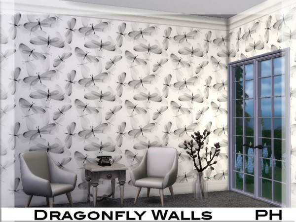  The Sims Resource: Dragonfly Walls by Pinkfizzzzz