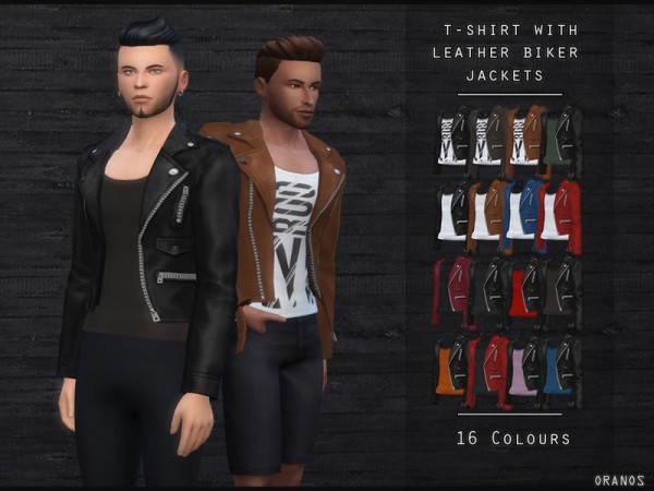  The Sims Resource: T Shirt With Leather Biker Jacket by OranosTR