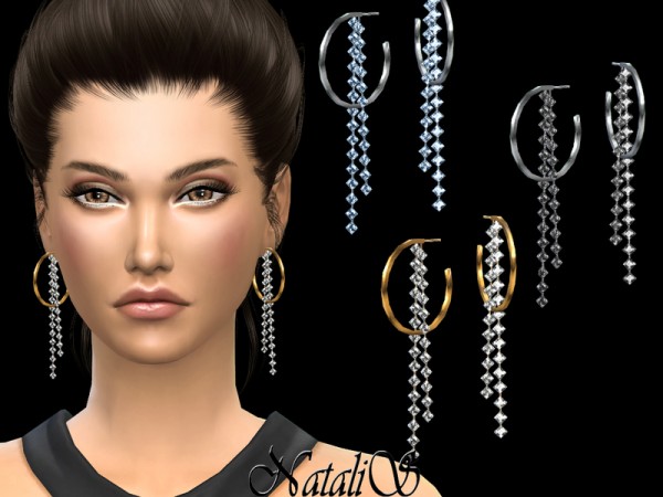  The Sims Resource: Crystal fringe drop hoop earrings by NataliS