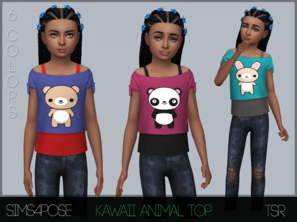  The Sims Resource: Kawaii Animal Top by Sims4Pose