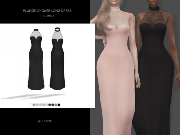  The Sims Resource: Plunge Choker Long Dress by BillSims