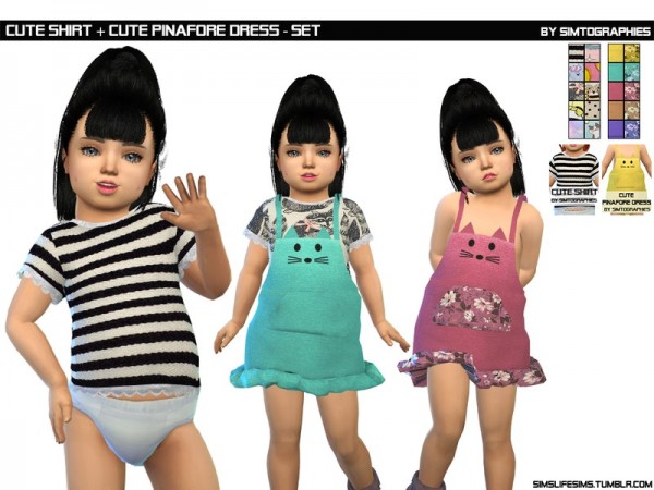  The Sims Resource: Cute Shirt and Cute Pinafore Dress by simtographies