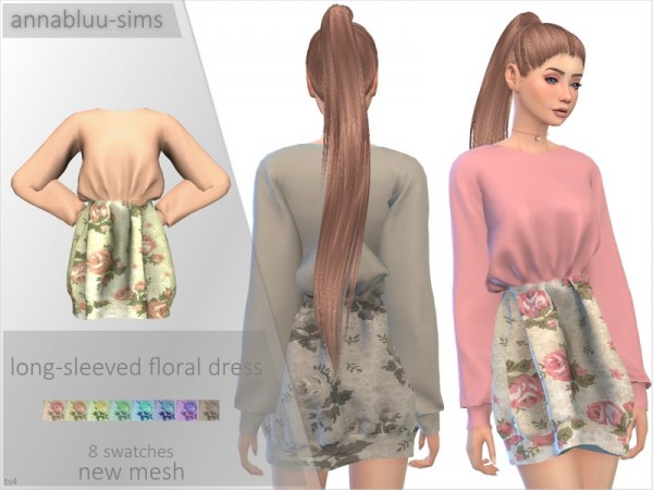  The Sims Resource: Long Sleeved Floral Dress by Annabluu