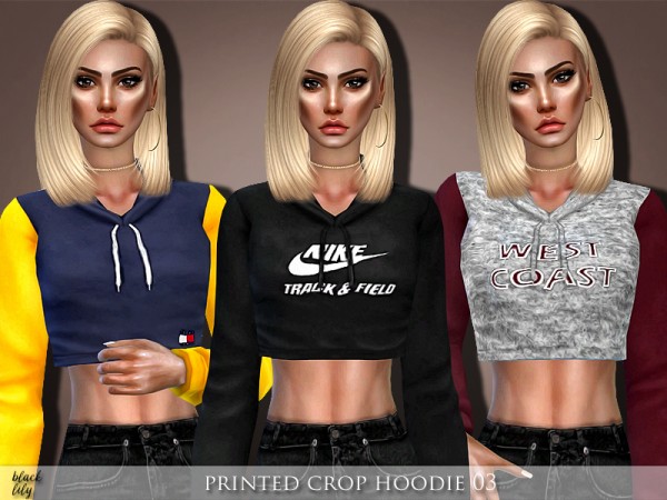 The Sims Resource: Printed Crop Hoodie 03 by Black Lily • Sims 4 Downloads