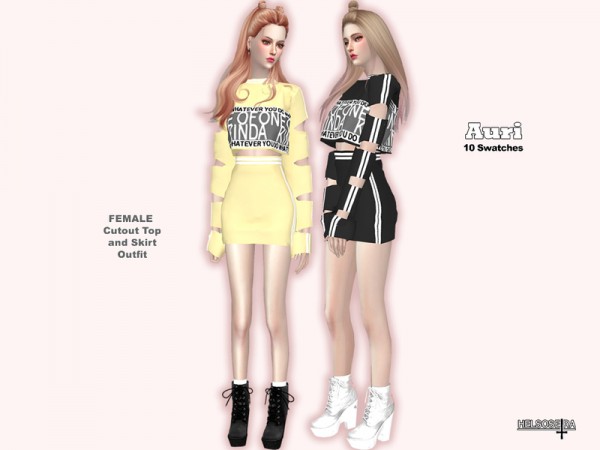  The Sims Resource: AURI Cutout Top n Skirt  Outfit by Helsoseira