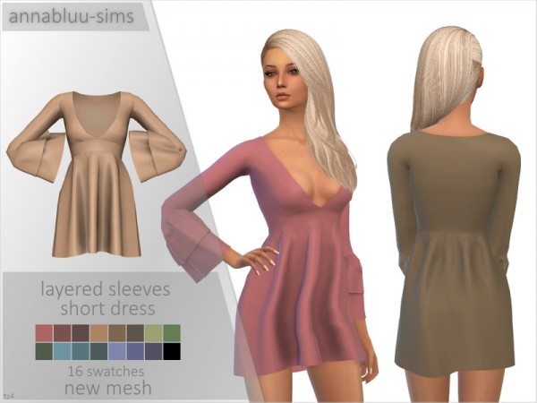The Sims Resource: Layered Sleeves Short Dress by annabluu • Sims 4 ...