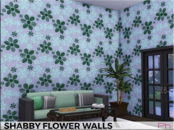  The Sims Resource: Shabby Flowers Walls by Pinkfizzzzz