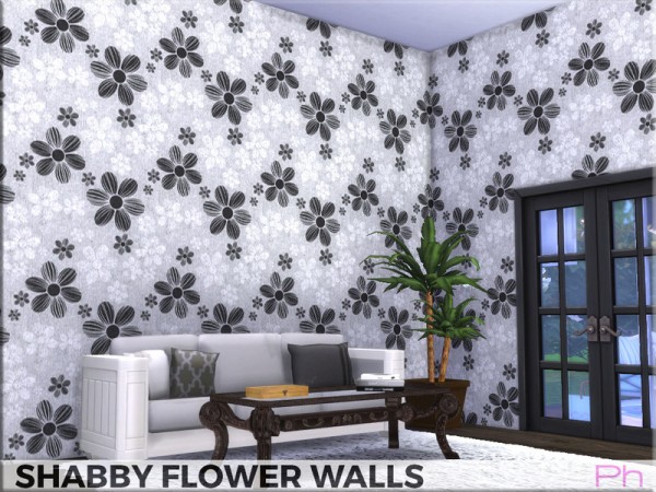  The Sims Resource: Shabby Flowers Walls by Pinkfizzzzz
