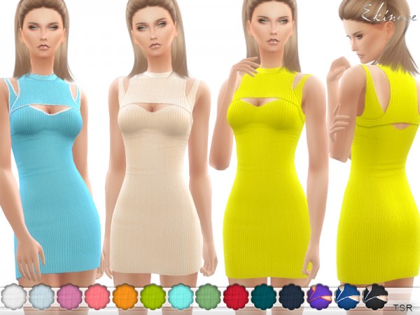  The Sims Resource: Ribbed Cut Out Bodycon Dress by ekinege