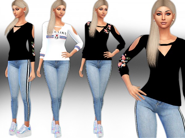  The Sims Resource: Trendy Floral Embroidery and Pattern Sweats by Saliwa