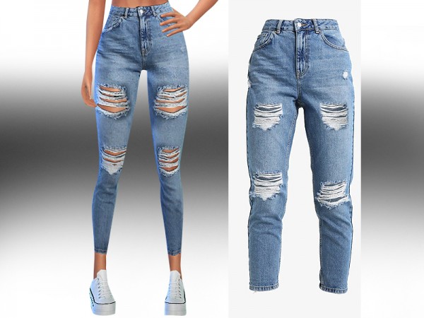  The Sims Resource: High Waist Ripped Jeans by Saliwa