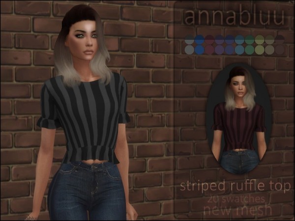  The Sims Resource: Striped Ruffle Top by annabluu