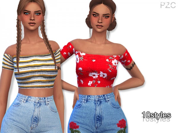  The Sims Resource: Summer Floral and Striped Tops by Pinkzombiecupcakes