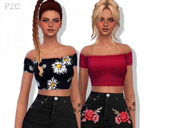 The Sims Resource: Summer Floral and Striped Tops by Pinkzombiecupcakes ...