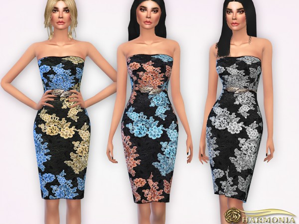  The Sims Resource: Guipure Lace Midi Dress by Harmonia