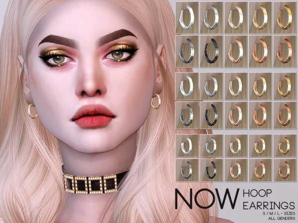  The Sims Resource: NOW Hoop Earrings by Pralinesims