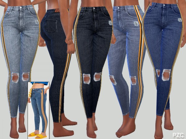  The Sims Resource: Skinny Stretch Stripes Ripped Knee Denim Jeans Zaan by Pinkzombiecupcakes