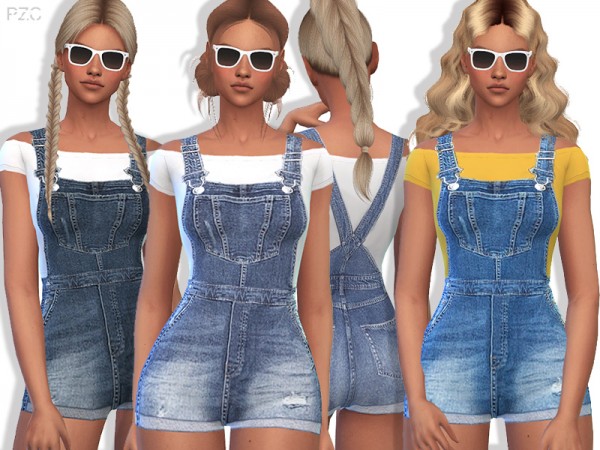  The Sims Resource: Summer Short Denim Overalls by Pinkzombiecupcakes