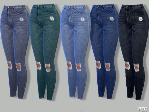  The Sims Resource: Skinny Stretch Stripes Ripped Knee Denim Jeans Zaan by Pinkzombiecupcakes