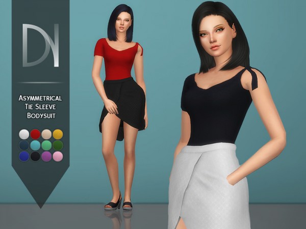  The Sims Resource: Asymmetrical Tie Sleeve Bodysuit by DarkNighTt