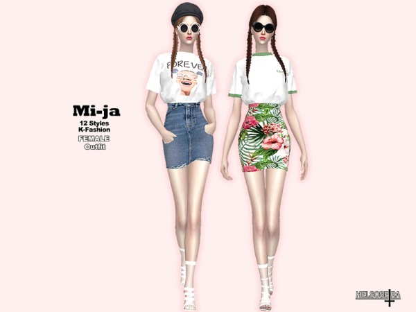  The Sims Resource: MIJA Tee n Skirt Outfit by Helsoseira