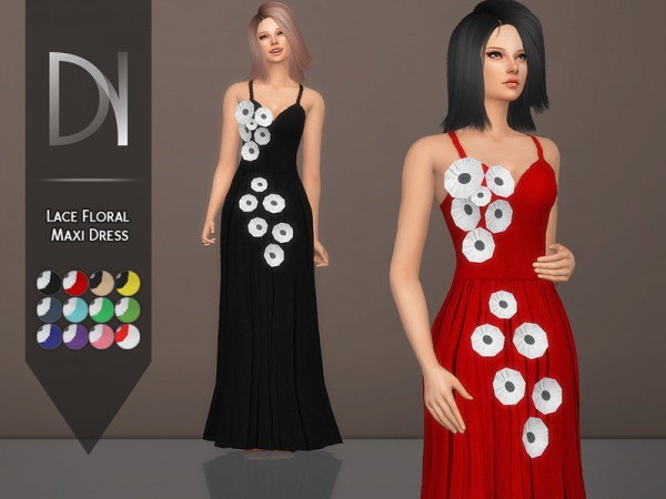 The Sims Resource: Lace Floral Maxi Dress by DarkNighTt