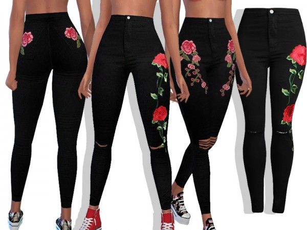  The Sims Resource: Black Knee Ripped Denim Jeans by Pinkzombiecupcakes