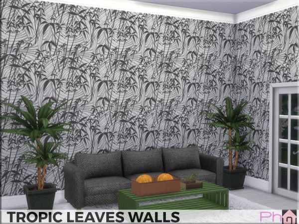  The Sims Resource: Tropical Leaves Walls by Pinkfizzzzz