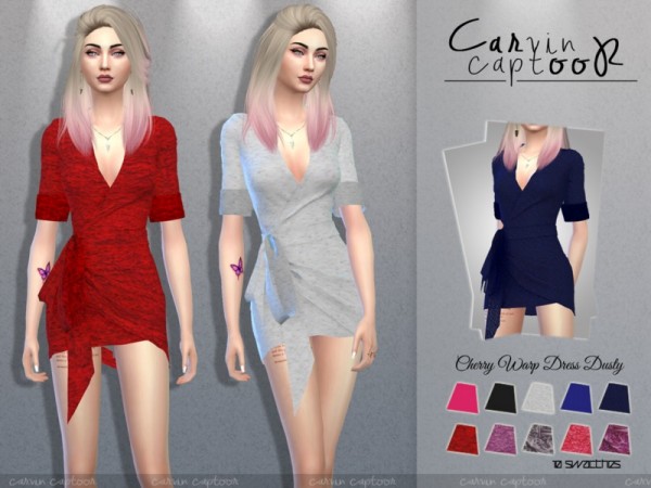  The Sims Resource: Cherry Warp Dress Dusty by carvin captoor
