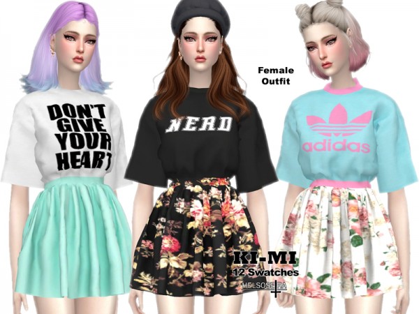  The Sims Resource: KIMI Outfit  Loose T shirt n Skirt by Helsoseira