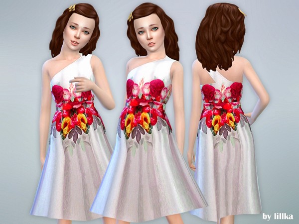  The Sims Resource: Rose Print Dress 02 by lillka