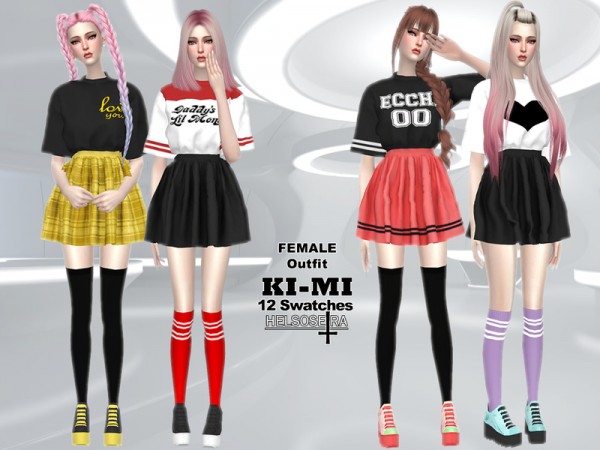  The Sims Resource: KIMI Outfit  Loose T shirt n Skirt by Helsoseira