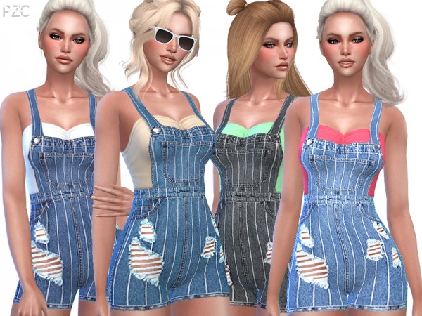  The Sims Resource: Denim Striped Distressed Overalls by Pinkzombiecupcakes