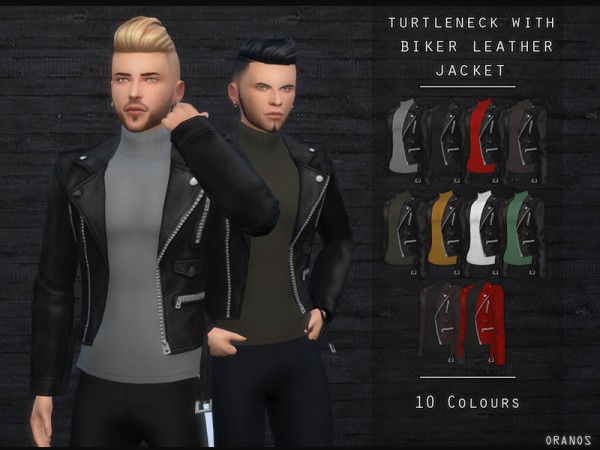  The Sims Resource: Turtleneck With Biker Leather Jacket by OranosTR