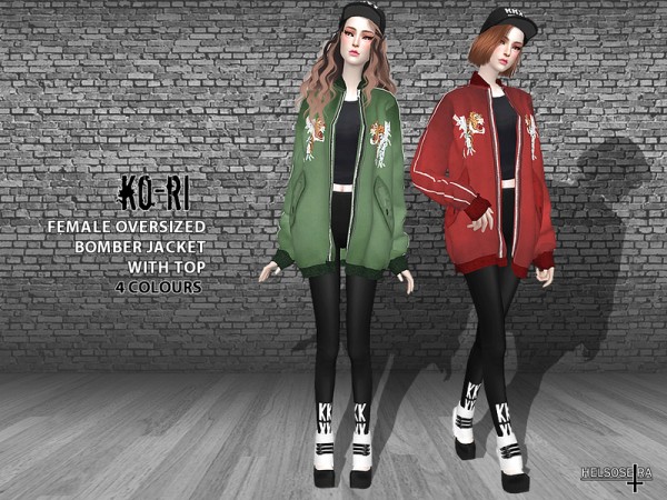  The Sims Resource: KORI   Oversized Bomber Jacket Top by Helsoseira