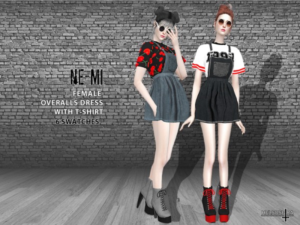  The Sims Resource: NEMI  Overalls  Dress by Helsoseira