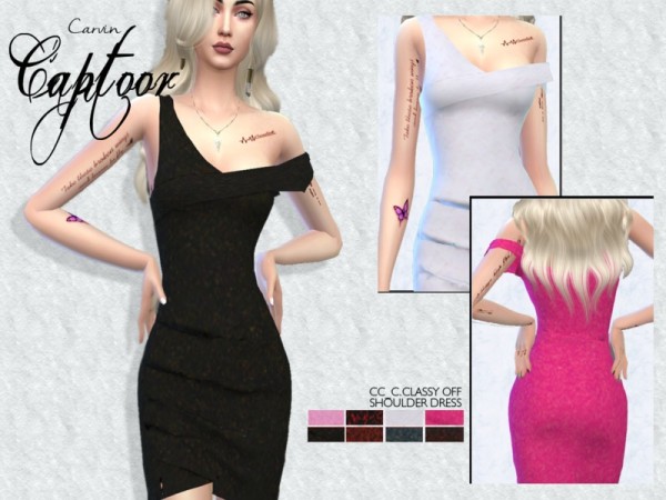  The Sims Resource: Classy off shoulder dress by carvin captoor