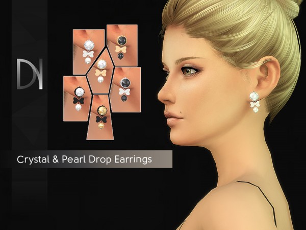  The Sims Resource: Crystal Pearl Drop Earrings by DarkNighTt