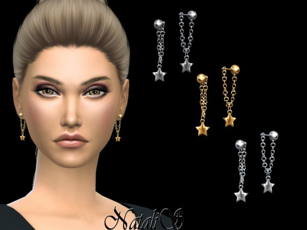  The Sims Resource: Hanging Chain Star Earrings by NataliS