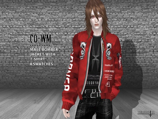  The Sims Resource: CO WM   Male Bomber Jacket with T shirt by Helsoseira