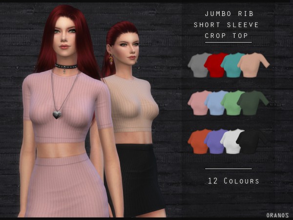  The Sims Resource: Jumbo Rib Short Sleeve Crop Top by OranosTR