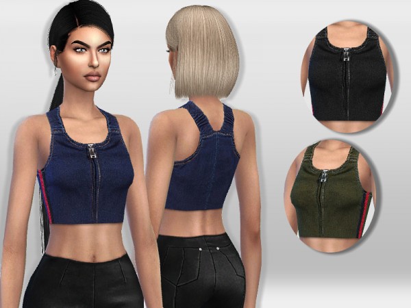  The Sims Resource: Denim Zipper Front Top by Puresim