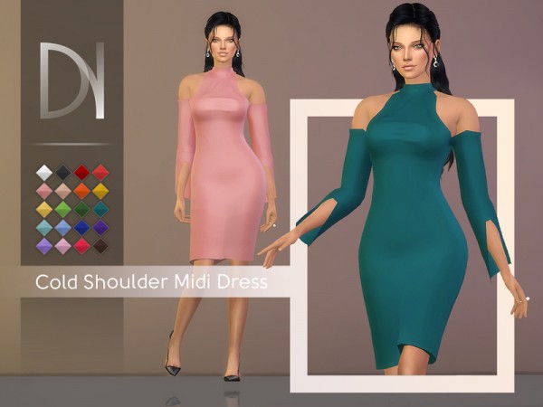  The Sims Resource: Cold Shoulder Midi Dress by DarkNighTt