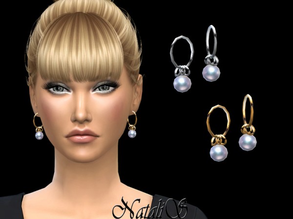  The Sims Resource: Circle earrings with dangling pearl by NataliS