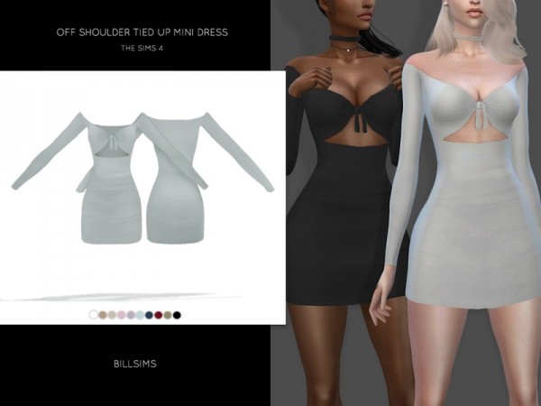  The Sims Resource: Off Shoulder Tied Up Mini Dress by Bill Sims